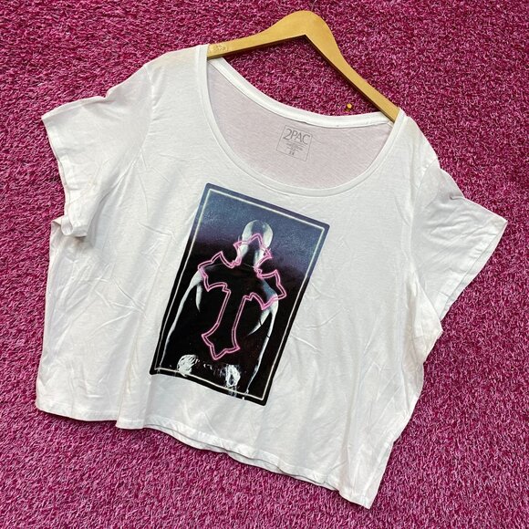 2Pac Only God Can Judge Me Neon Cross Rap Crop Top 3X - Picture 2 of 4